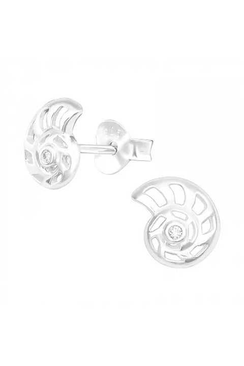 Sterling Silver Shell Ear Studs With Cubic Zirconia - SS