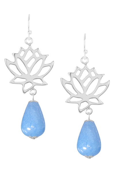 Aquamarine & Lotus Drop Earrings - SF