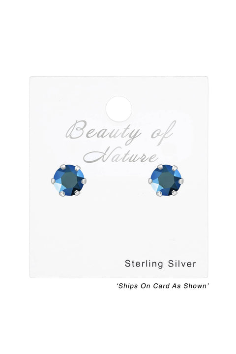 Sterling Silver Round Ear Studs With Genuine Crystals - SS