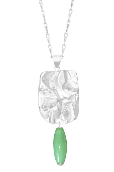 Green Murano Glass & Wave Textured Pendant Necklace - SF