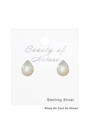 Sterling Silver Pear Ear Studs With Imitation Stone - SS