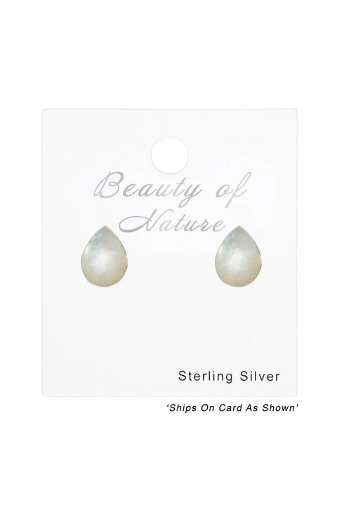 Sterling Silver Pear Ear Studs With Imitation Stone - SS