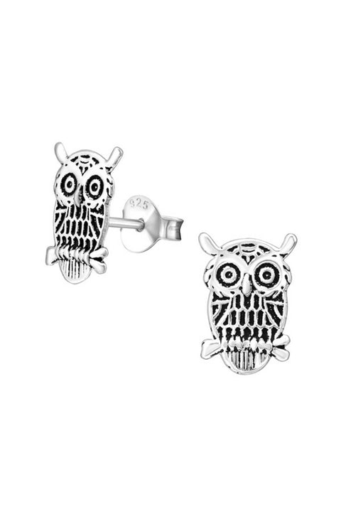 Sterling Silver Owl Ear Studs - SS