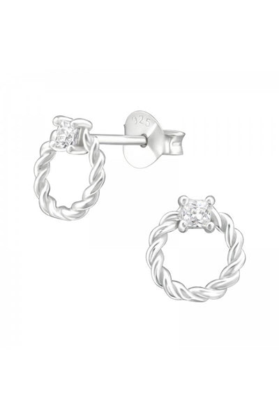 Sterling Silver Twisted Ear Studs With Cubic Zirconia - SS