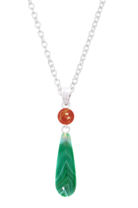 Green Lace Agate & Carnelian Pendant Necklace - SF