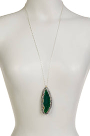 Green Druzy Agate With Marcasite Pendant Necklace - SF