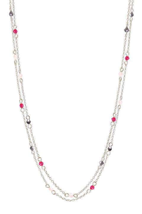 Pink Austrian Crystal Two Strand Necklace - SF