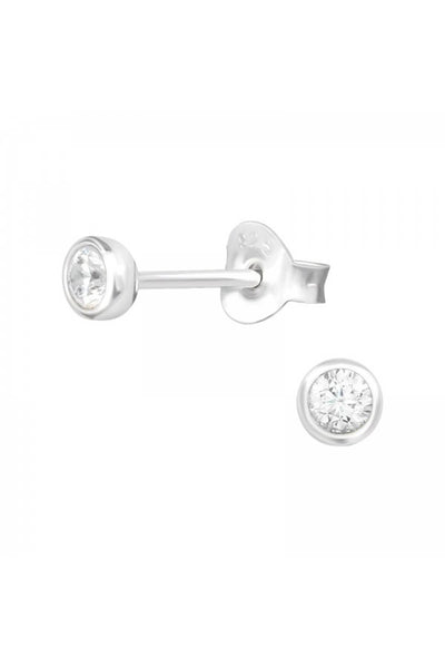 Sterling Silver Round Ear Studs With Cubic Zirconia - SS
