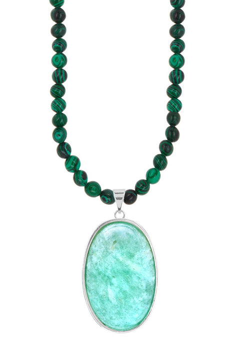 Malachite Beads Necklace With Amazonite Pendant - SF