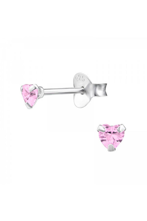 Sterling Silver Heart 3mm Ear Studs With Cubic Zirconia - SS