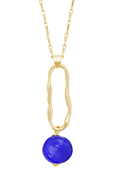 Blue Murano Glass & Freeform Hoop Pendant Necklace - GF