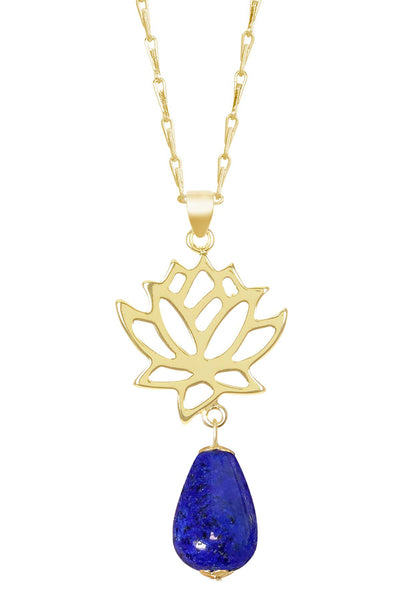 Lapis & Lotus Pendant Necklace - GF