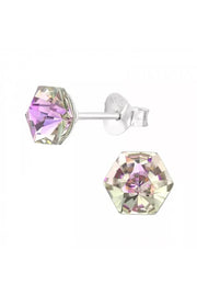 Sterling Silver Hexagon 6mm Ear Studs With Crystal - SS