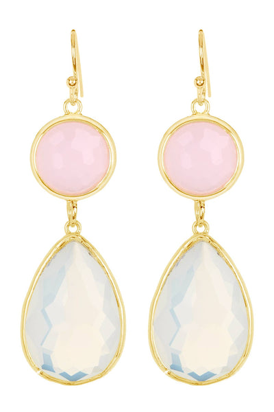 Moonstone & Rose Crystal Drop Earrings - GF