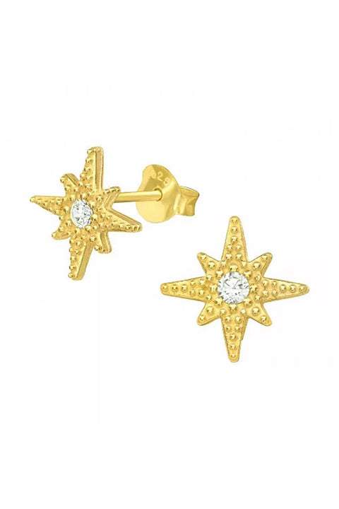 Sterling Silver Northern Star Ear Studs With CZ - VM