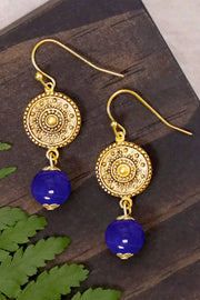 Blue Murano Glass & Mandala Disc Drop Earrings - GF