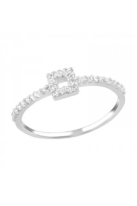 Sterling Silver Square Halo CZ Ring - SS