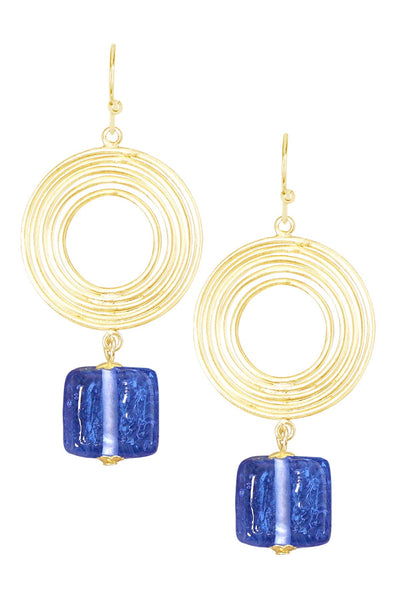 Tanzanite Murano Glass & Swirl Disc Drop Earrings - GF