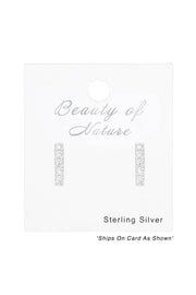 Sterling Silver Bar Ear Studs With Cubic Zirconia - SS