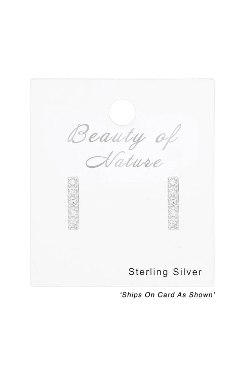 Sterling Silver Bar Ear Studs With Cubic Zirconia - SS