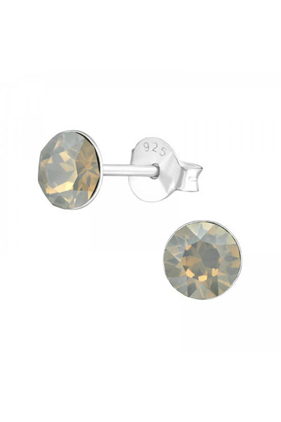 Sterling Silver Round Ear Studs With Genuine Crystals - SS