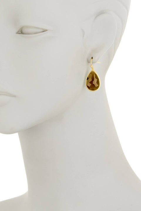 Smoky Crystal Pear Cut Drop Earrings In Gold - GF