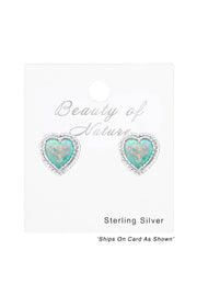 Sterling Silver Heart Ear Studs With Opal - SS