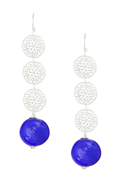 Blue Murano Glass & Daisy Disc Drop Earrings - SF