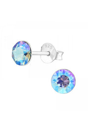 Sterling Silver Round Ear Studs With Genuine Crystals - SS