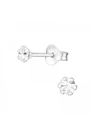 Sterling Silver Round 3mm Ear Studs With Crystals - SS