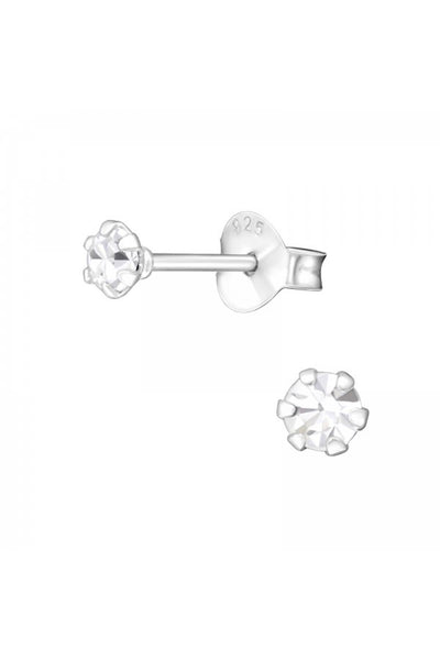 Sterling Silver Round 3mm Ear Studs With Crystals - SS