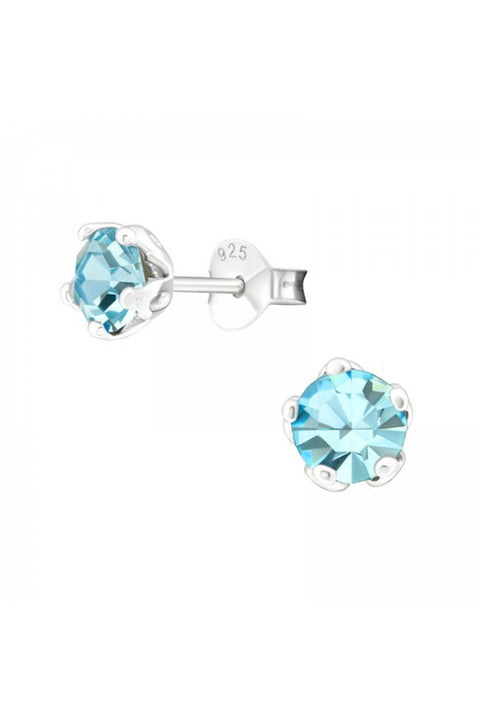 Sterling Silver Round 5mm Ear Studs With Crystals - SS