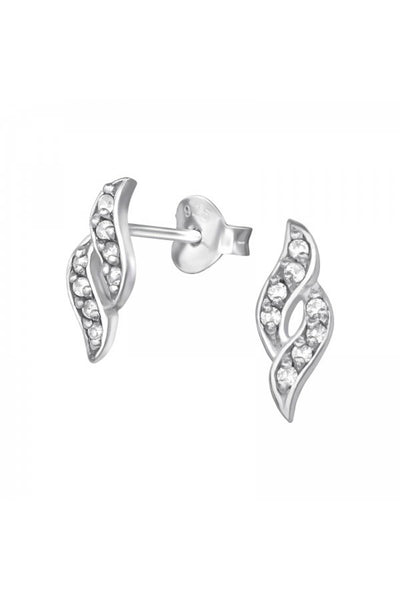 Sterling Silver Twisted Ear Studs With Cubic Zirconia - SS