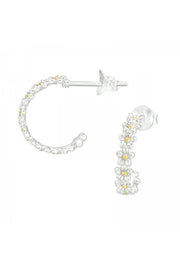 Sterling Silver Flower Half Hoop Ear Studs - VM