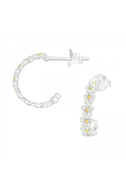 Sterling Silver Flower Half Hoop Ear Studs - VM