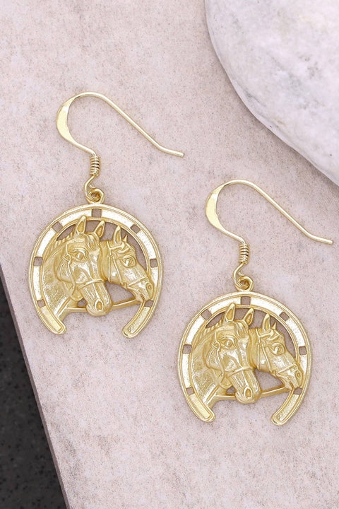 14k Gold Plated Horses Drop Earrings - GF