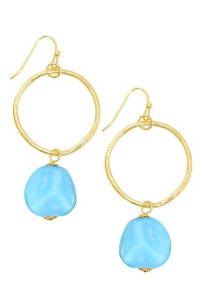 Blue Murano Glass & Hoop Drop Earrings - GF