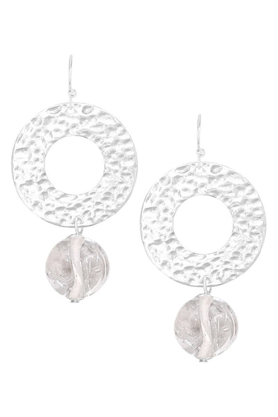 Clear Murano Glass & Hammered Circle Drop Earrings - SF