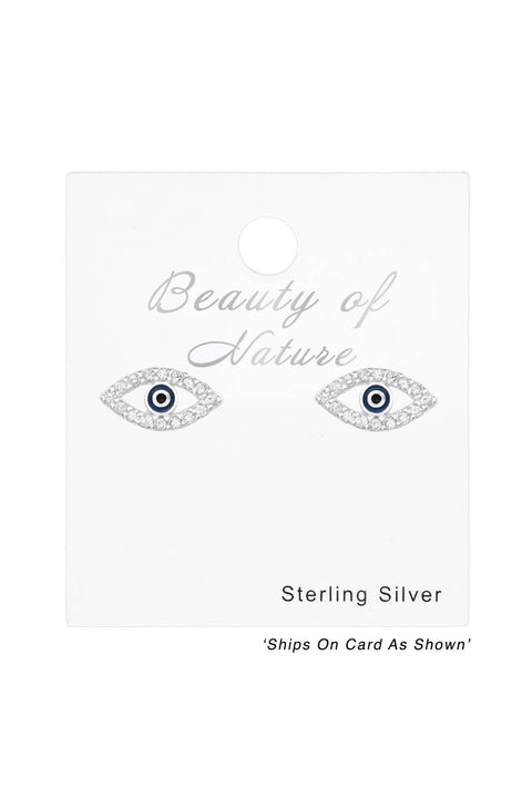 Sterling Silver Eye Ear Studs With Cubic Zirconia - SS