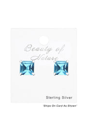 Sterling Silver Square 6mm Ear Studs With Crystals - SS