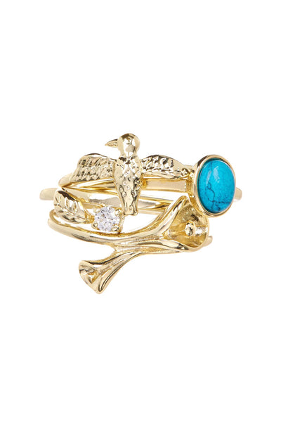 Reconstituted Turquoise & CZ Stack Ring Set - GF