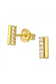 Sterling Silver Bar Ear Studs With Cubic Zirconia - VM