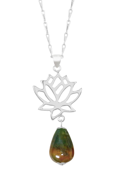 Mixed Jasper & Lotus Pendant Necklace - SF