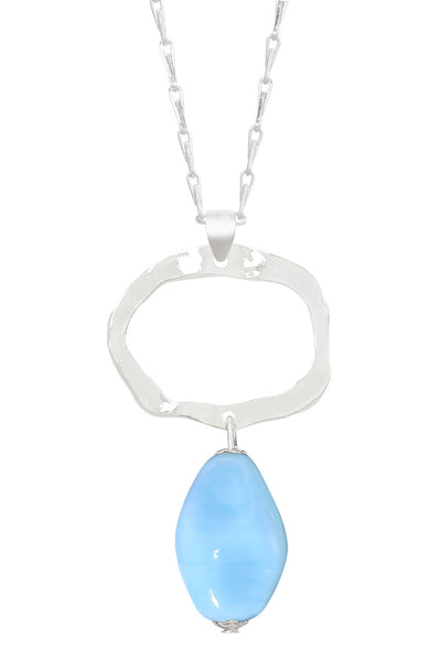 Blue Murano Glass & Freeform Pendant Necklace - SF