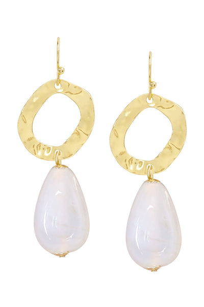 White Murano Glass & Hammered Hoop Drop Earrings - GF