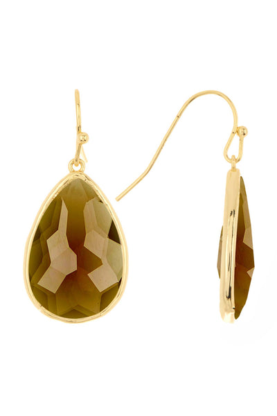 Smoky Crystal Pear Cut Drop Earrings In Gold - GF