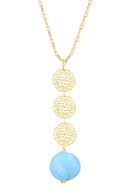 Blue Murano Glass & Daisy Disc Pendant Necklace - GF