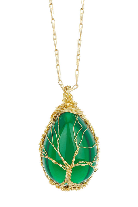 Green Agate Hand Wrapped Aria Pendant Necklace - GF