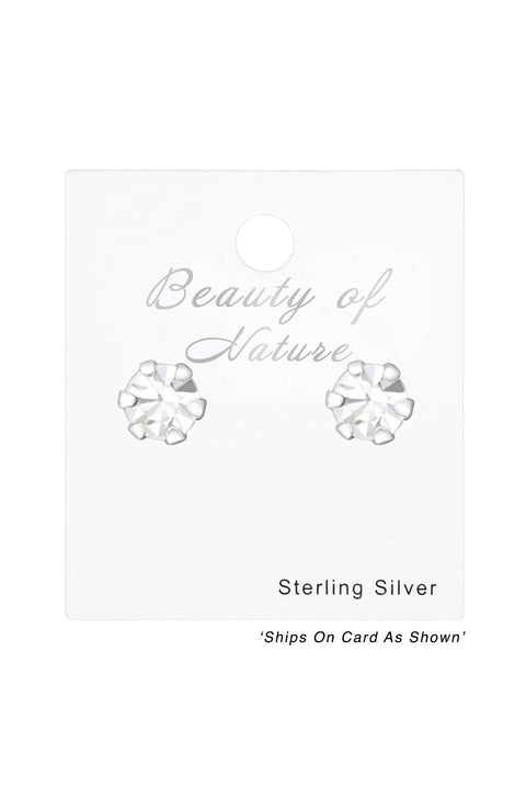 Sterling Silver Round 3mm Ear Studs With Crystals - SS