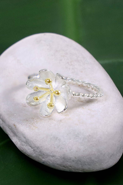 Two Tone Plated Flower Ring - SF
